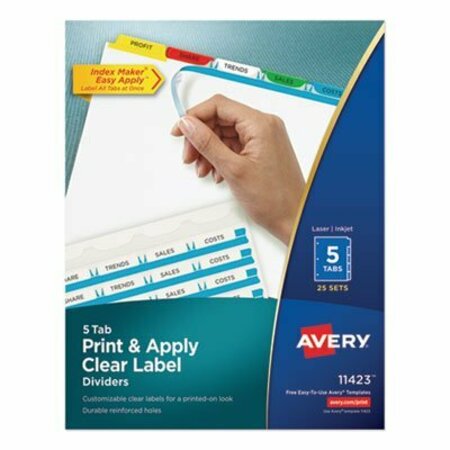 AVERY DENNISON Avery, PRINT AND APPLY INDEX MAKER CLEAR LABEL DIVIDERS, 5 COLOR TABS, LETTER, 25PK 11423